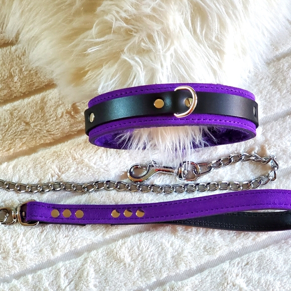 Purple Suede Leather Bondage Collar and Leash - Picture 1 of 1